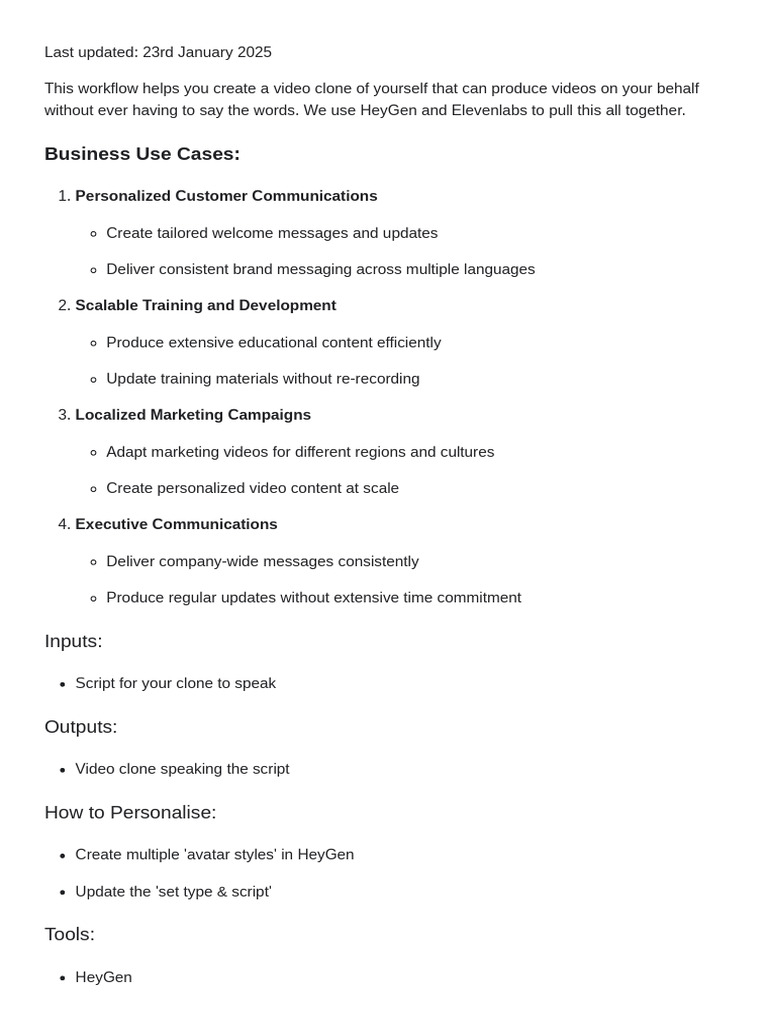 AI Video Clone Creation Workflow | PDF