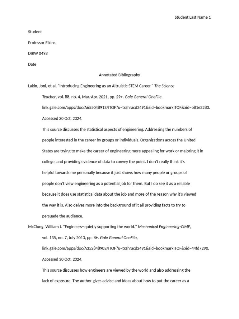 Annotated Bibliography - Student Example | PDF | Thought | Cognitive ...