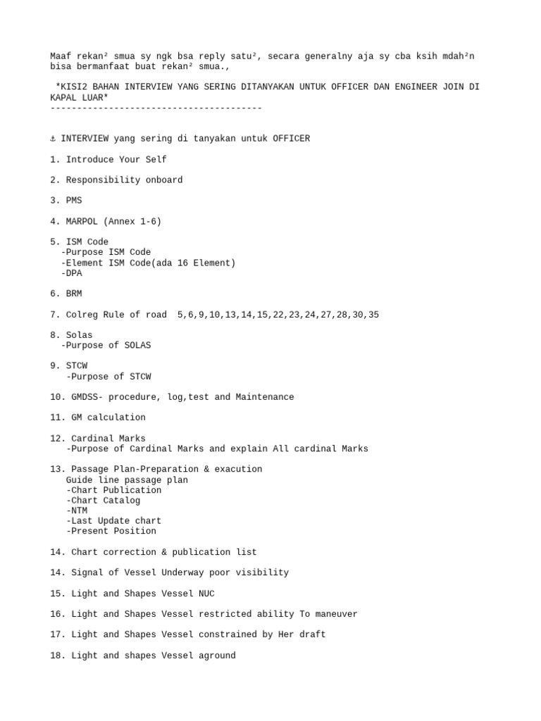 Interview Questions for Marine Officers and Engineers | PDF | Shipping ...