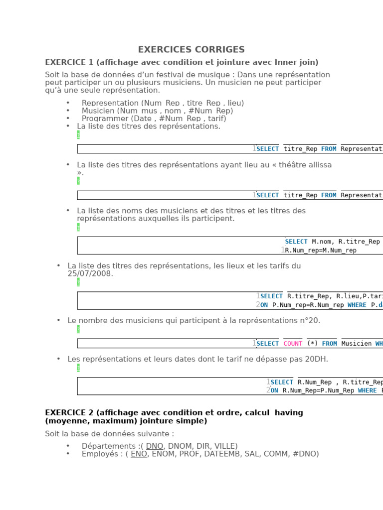 Exercices Corriges | PDF | SQL | Données informatiques
