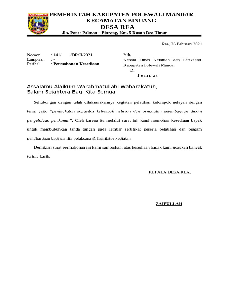 Surat Permintaan Kesediaan | PDF