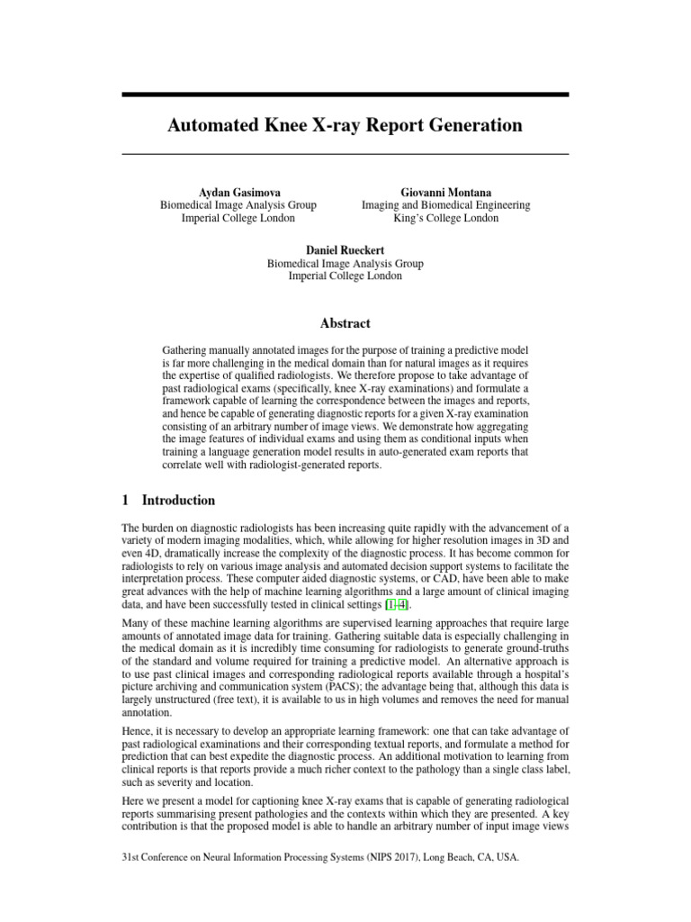 Automated Knee X-ray Report Generation | PDF | Radiology | Medical Imaging