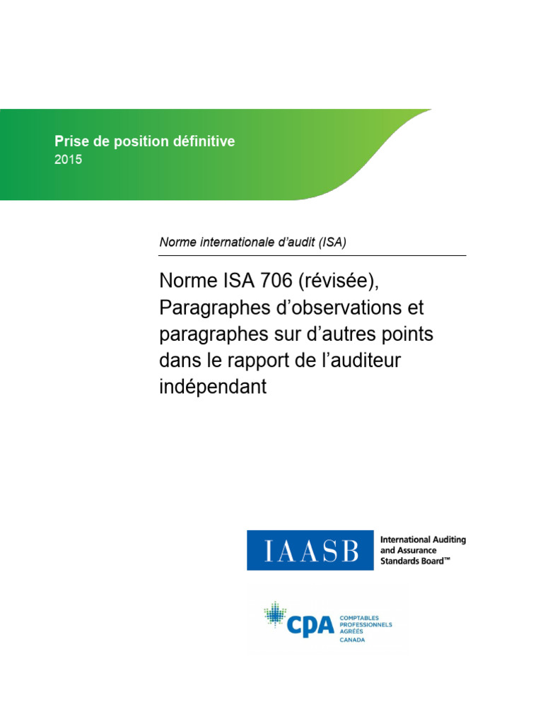 Norme ISA 706 : Observations de l'auditeur | PDF | Audit | Normes ...