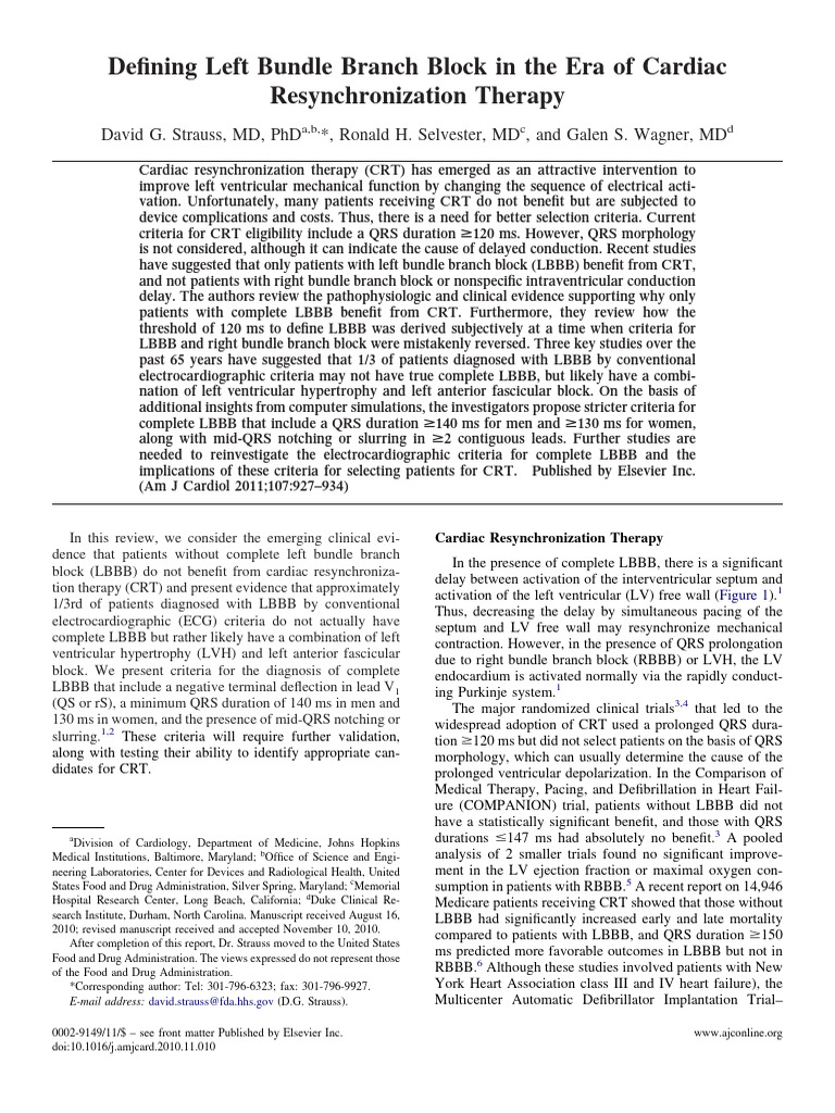 Left Bundle Branch Block and CRT Criteria | PDF | Electrocardiography ...