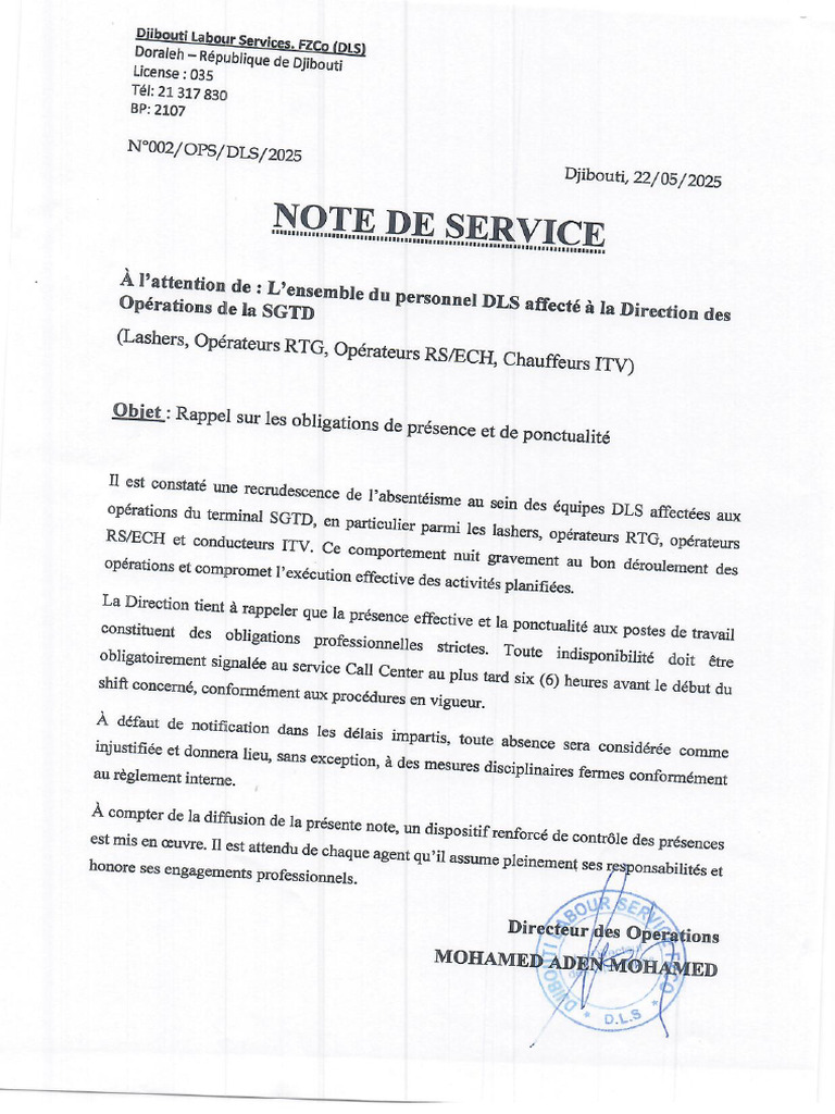 Note de Service | PDF