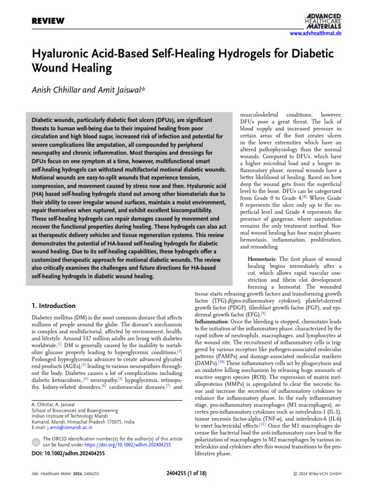 HA Self-Healing Hydrogels for Diabetic Wounds | PDF | Hydrogen Bond ...
