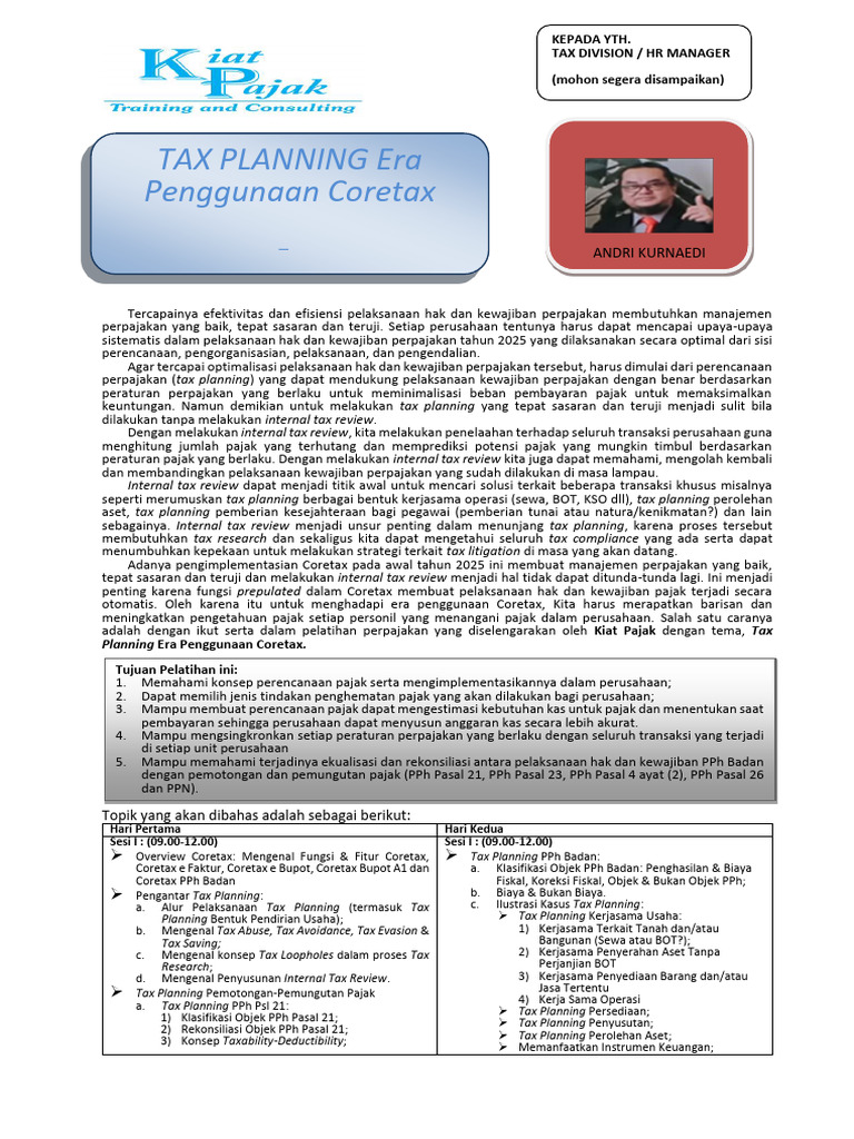Pelatihan Tax Planning dengan Coretax | PDF