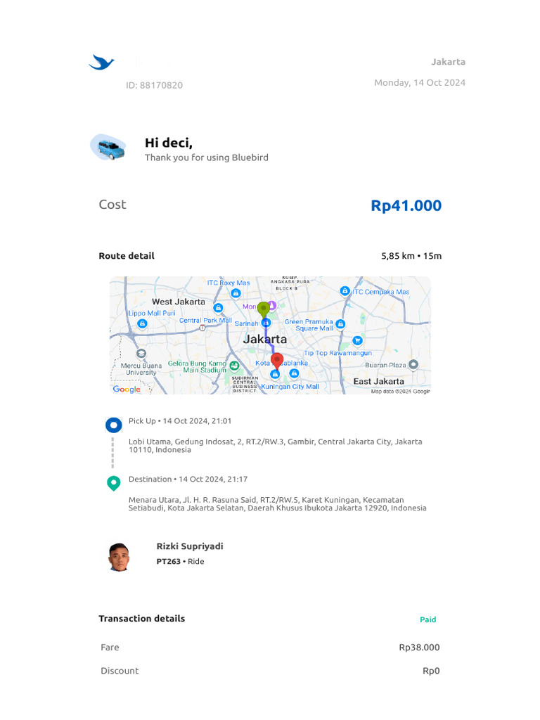 Bluebird Ride Receipt - 14 Oct 2024 | PDF