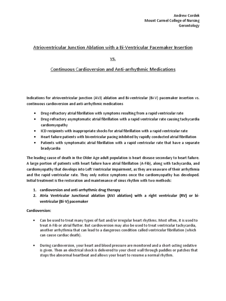 AVJ Ablation vs Cardioversion Cardiac Arrhythmia Artificial Cardiac