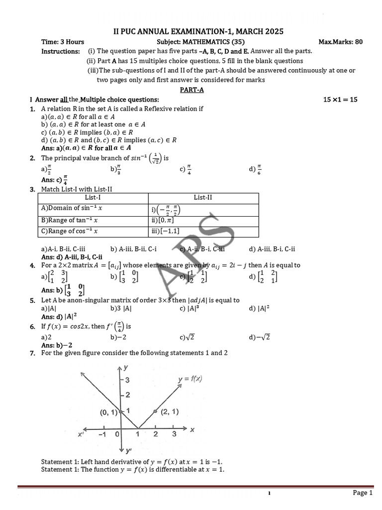 Mathematics Exam Paper - MASVS Gurukula | PDF | Functions And Mappings ...