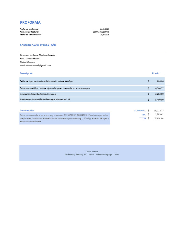 Proforma de Servicios de Construcción | PDF