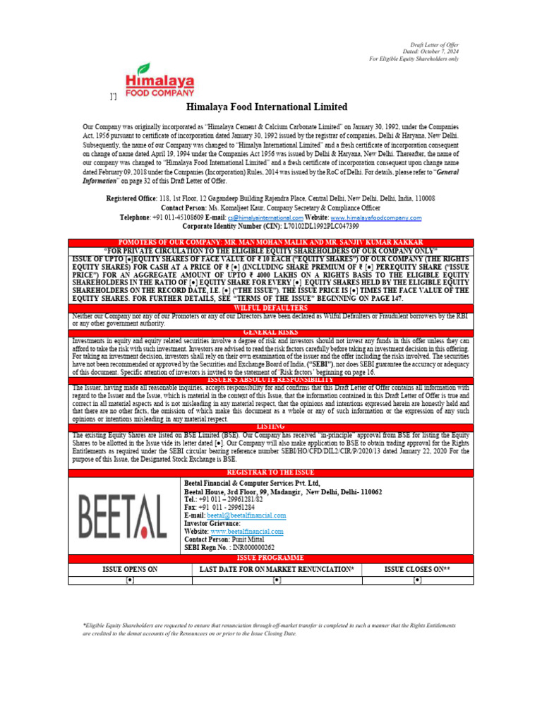 Letter of Offer | PDF | Judgment (Law) | Securities (Finance)