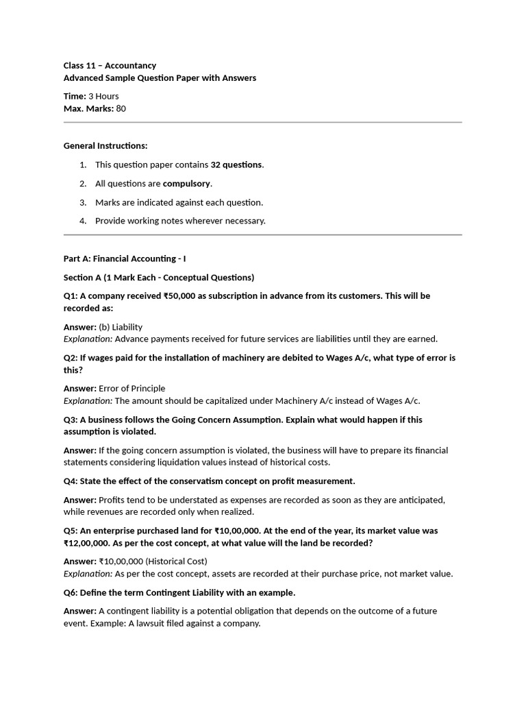 Class 11 Accountancy Sample Paper | PDF | Debits And Credits | Business ...