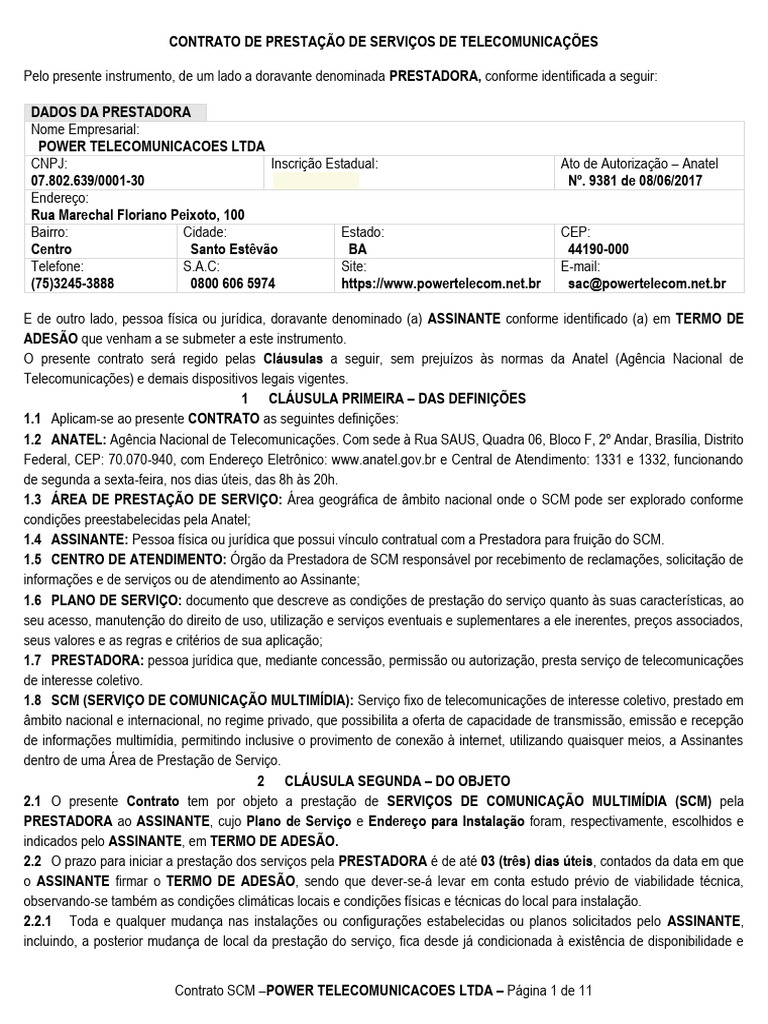 Contrato de Serviços de Telecomunicações | PDF | Proteção ao consumidor ...