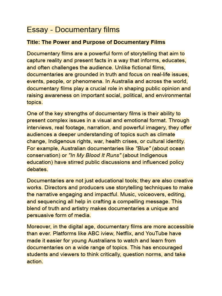The Impact of Documentary Films | PDF | Documentary Film | Storytelling