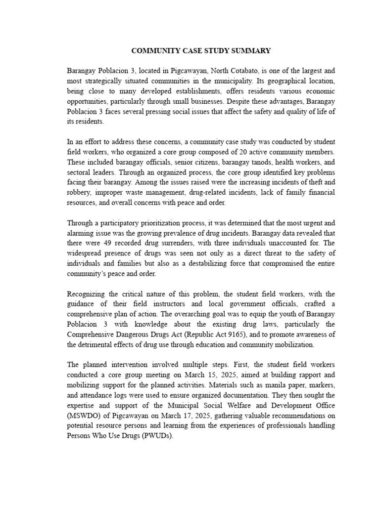 Community Case Study Summary | PDF | Substance Abuse