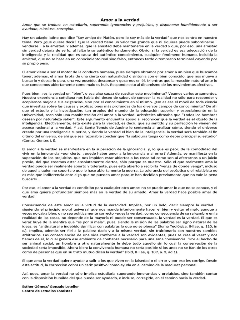Amor y búsqueda de la verdad | PDF | Verdad | Amor