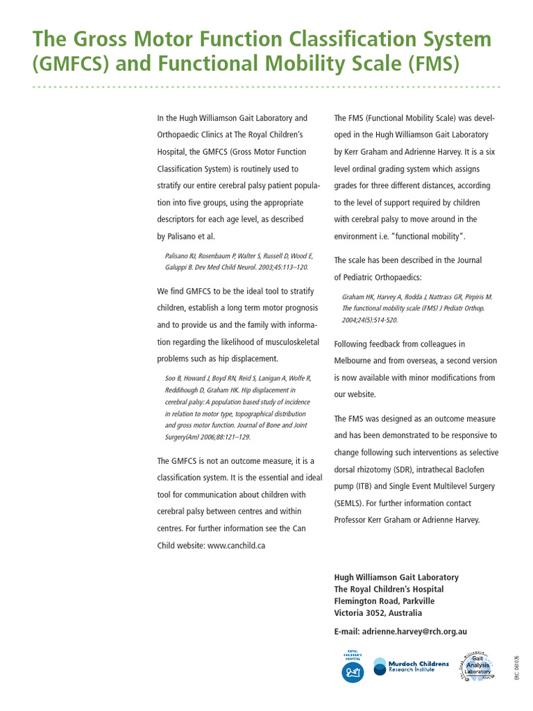 GMFCS and FMS for Cerebral Palsy | PDF | Cerebral Palsy | Clinical Medicine