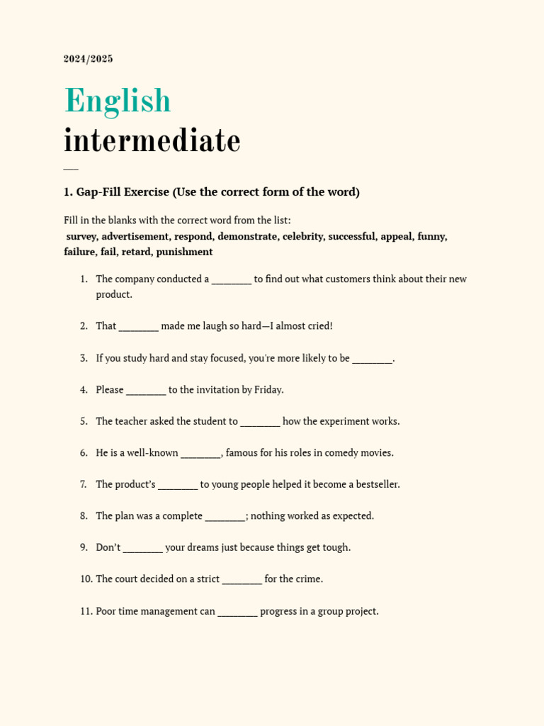 2024 2025 English Intermediate Pdf