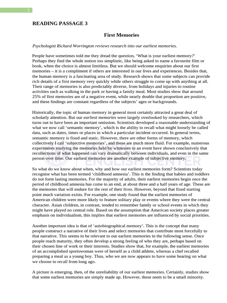 Understanding Our Earliest Memories | PDF | Memory | Cognitive Science