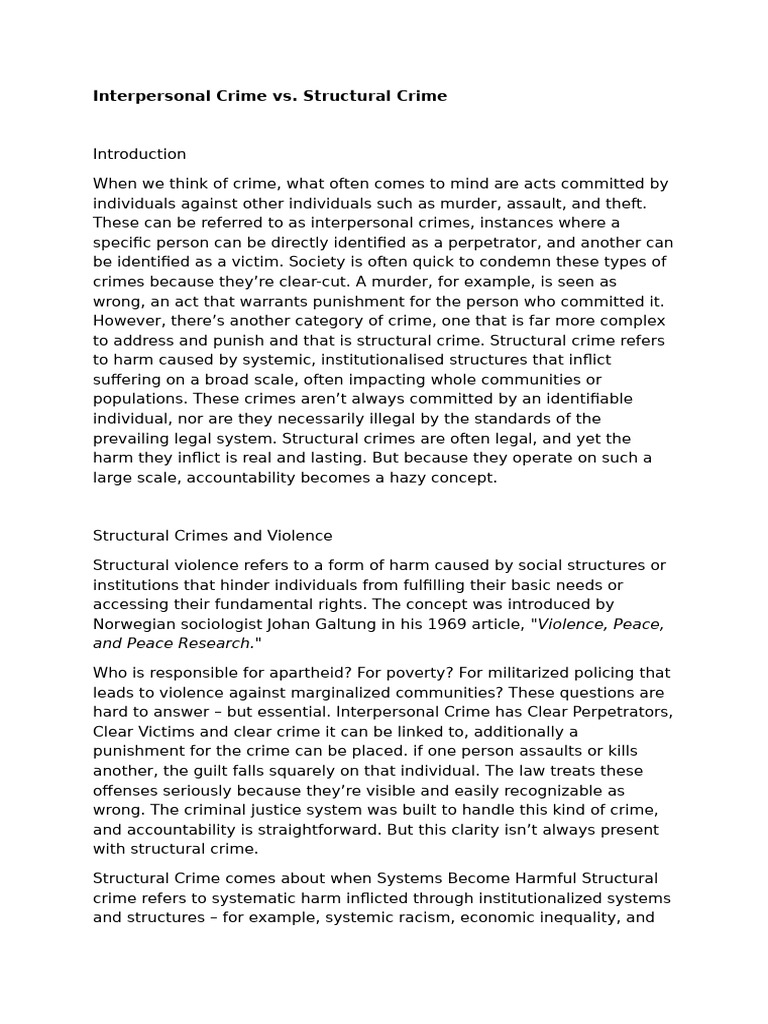 Understanding Interpersonal vs. Structural Crime | PDF | Crimes | Crime ...