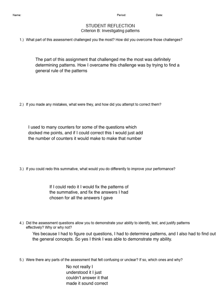 Student Reflection on Assessment Challenges | PDF
