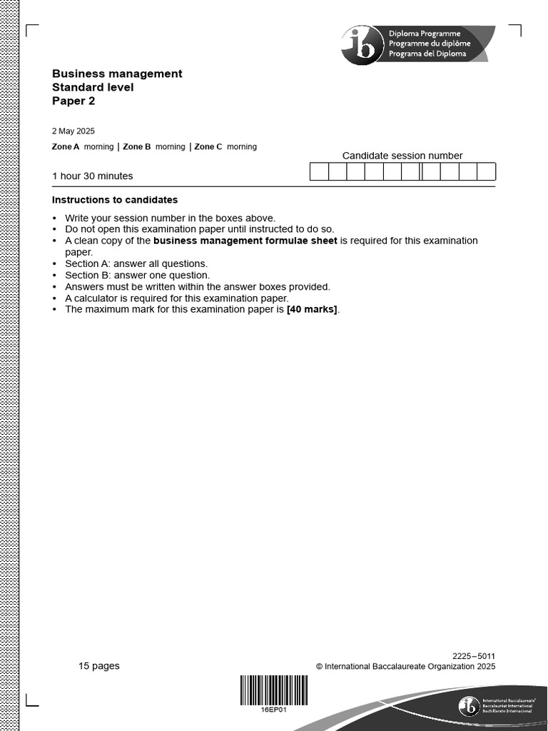 Business Management Standard Level Paper 2: Instructions To Candidates ...