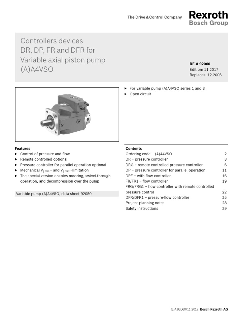Bosch Rexroth A4VSO Pump Controllers Guide | PDF | Pump | Valve