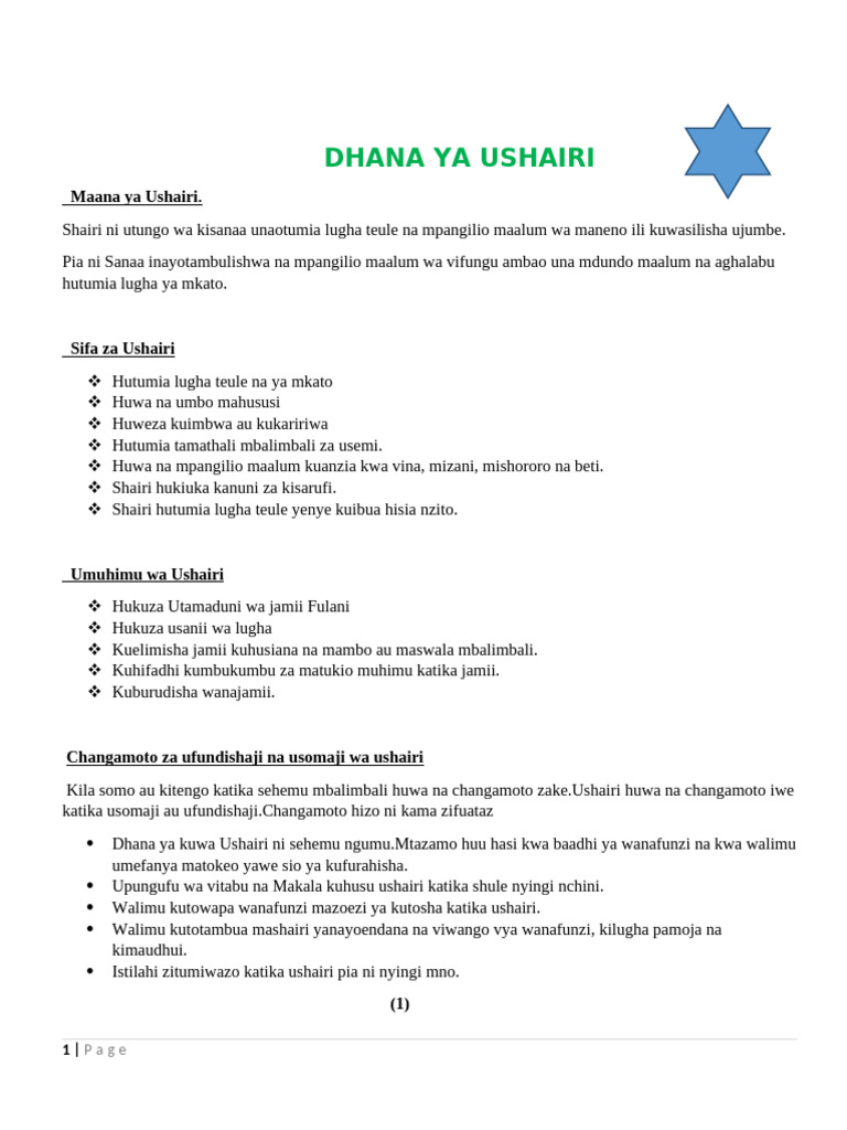 Dhana Ya Ushairi | PDF