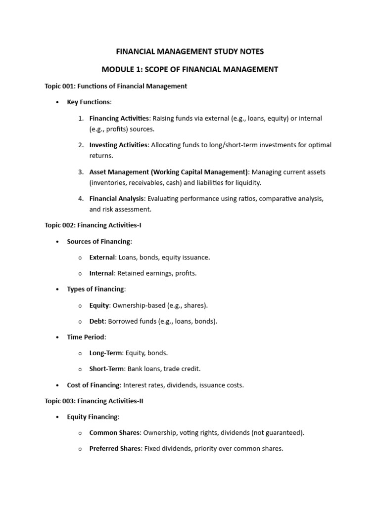 Financial Management Study Notes | PDF | Equity (Finance) | Bonds (Finance)