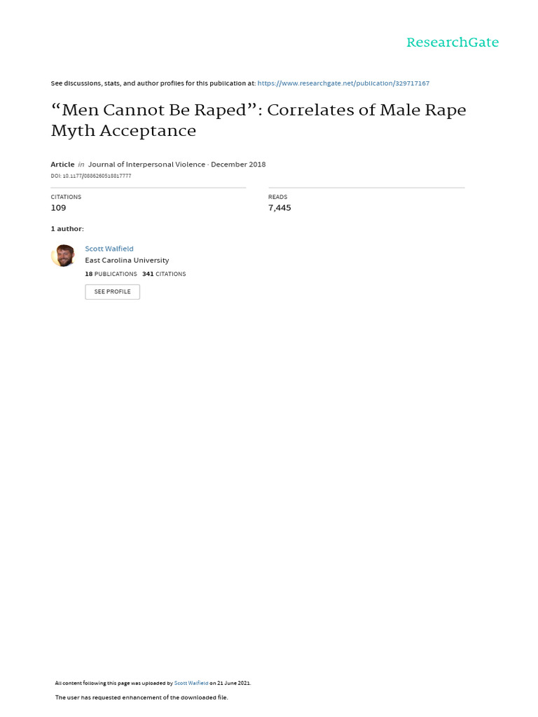 Men Cannot Be Raped Correlates of Male Rape Myth Acceptance | PDF ...