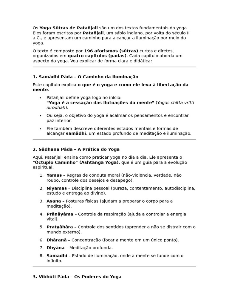 Estrutura de Aulas de Yoga e Sutras | PDF | Ioga | Patanjali