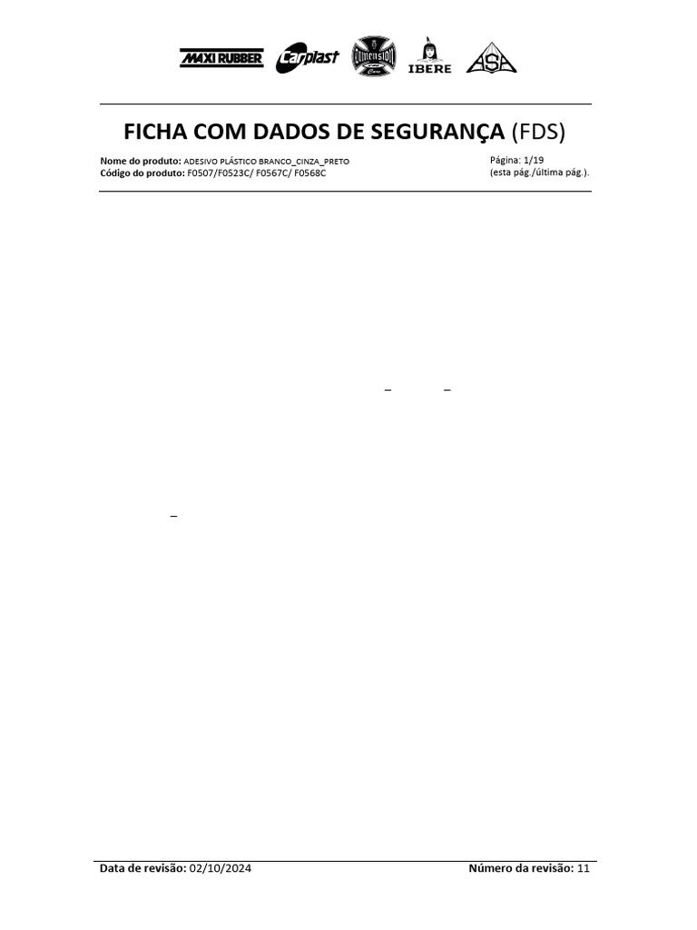 Ficha de Segurança do Adesivo Plástico | PDF | Química | Plástico