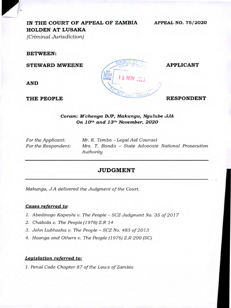 Zambia Appeal on Murder Conviction | PDF | Witchcraft | Mitigating Factor