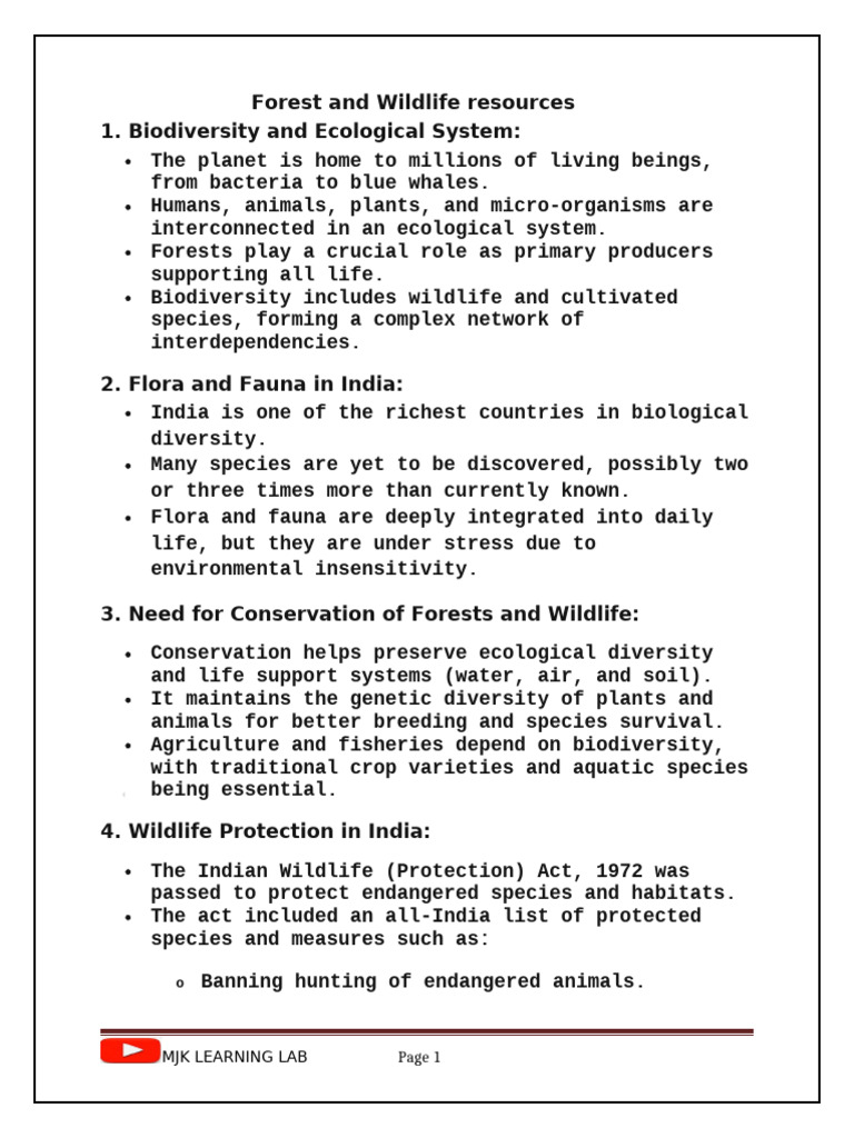 Conservation of Forests and Wildlife | PDF | Tiger | Biodiversity
