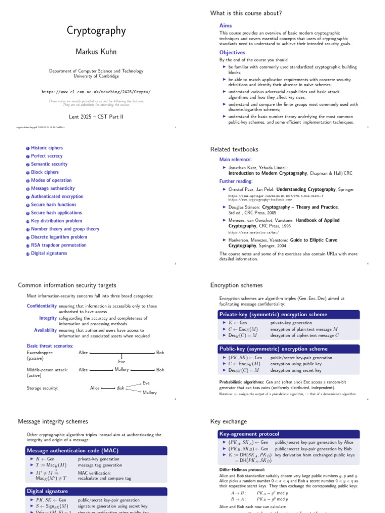 Crypto Slides 4up | PDF | Cryptography | Public Key Cryptography