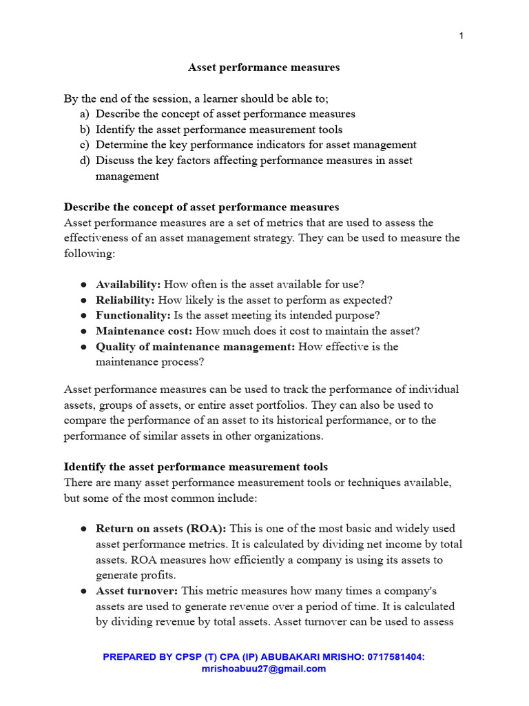 Asset Performance Measurement Insights | PDF | Performance Indicator | Risk
