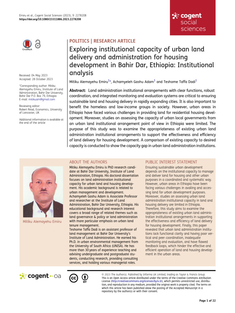 Urban Land Administration in Ethiopia | PDF | Governance | Policy