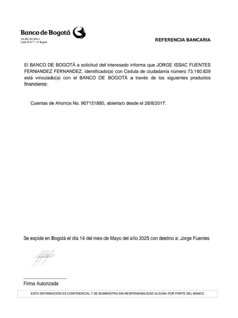 CERTIFICADO BANCARIO FUENTES | PDF