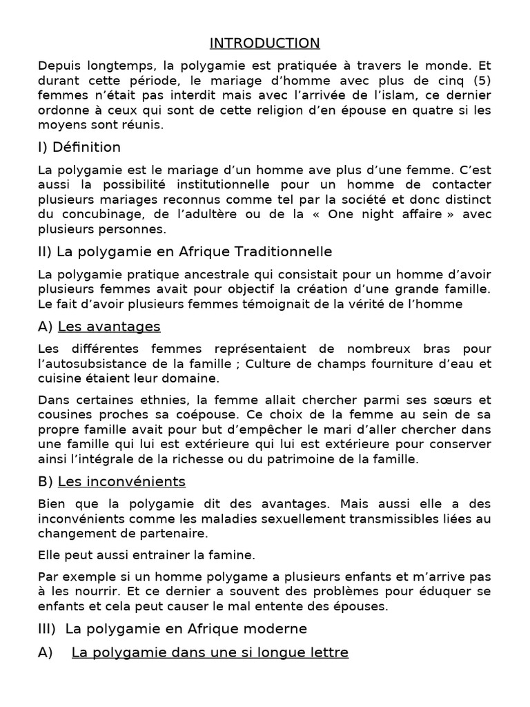 Avantages et causes de la polygamie | PDF | Polygamie | Mariage