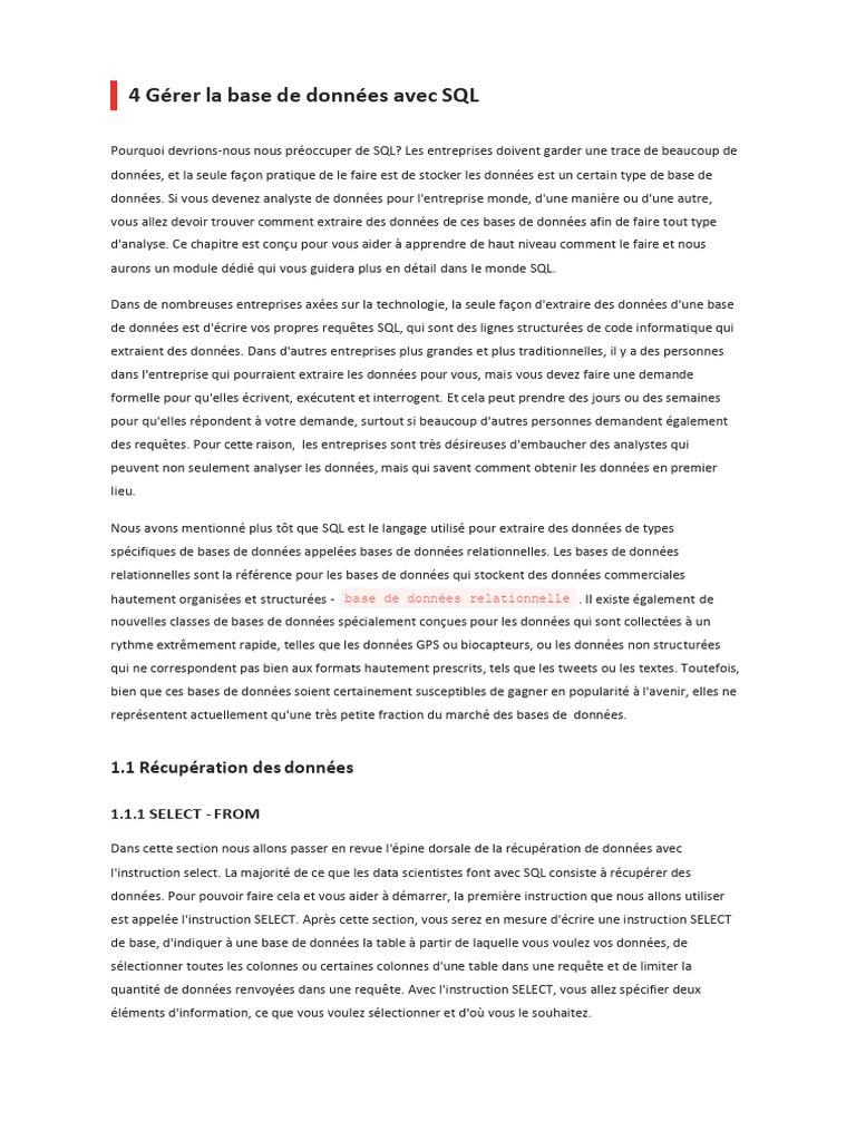 Introduction à SQL pour bases de données | PDF | SQL | Bases de données
