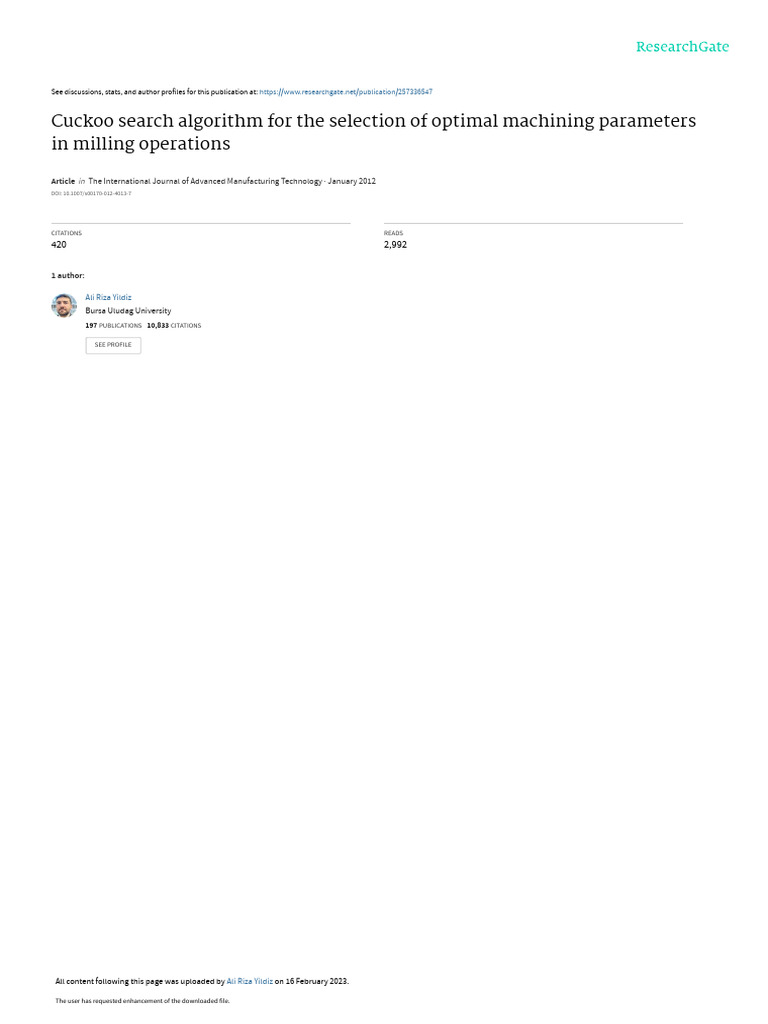 Cuckoo Search Algorithm For The Selection of Optimal Machining ...