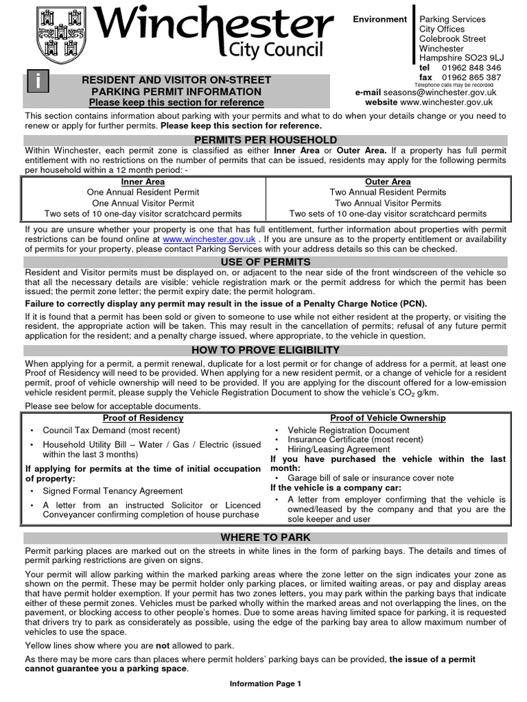 Winchester Parking Permit Guidelines | PDF | Parking | Lease