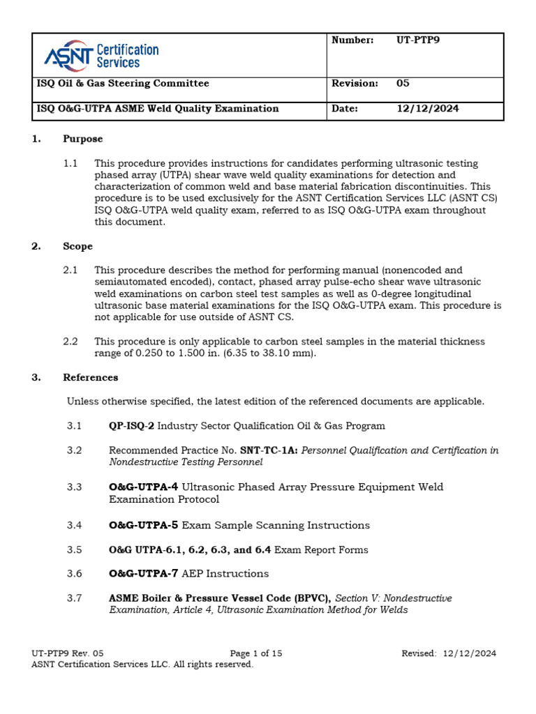 UTPA Weld Quality Exam Procedure | PDF | Nondestructive Testing ...
