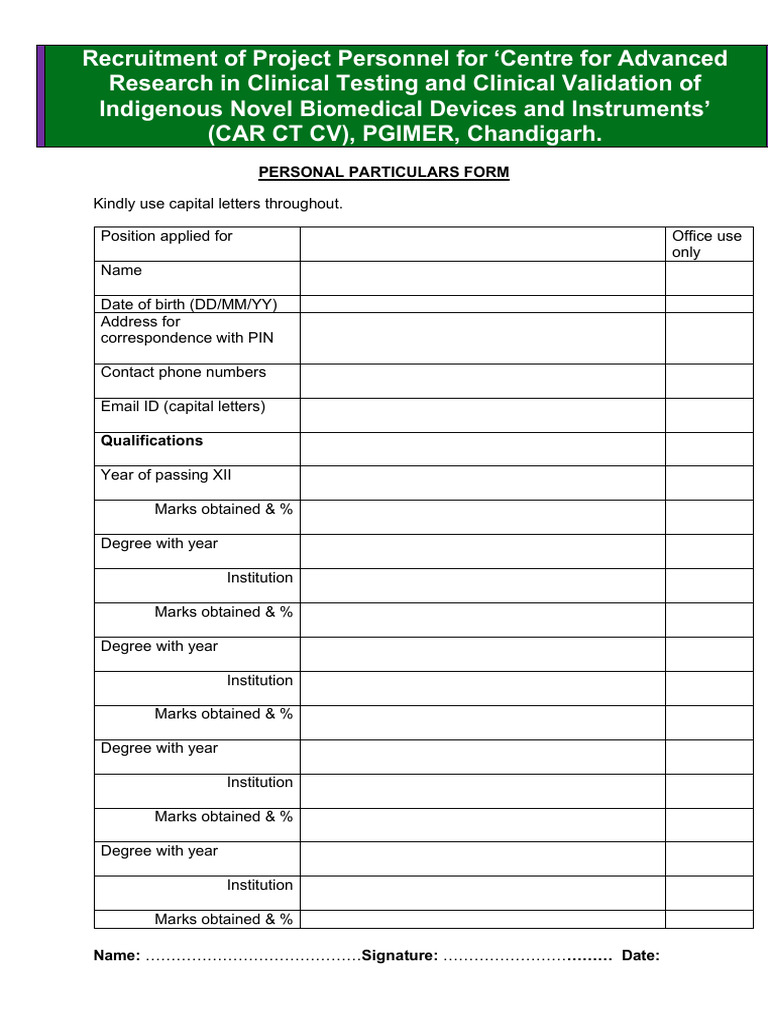 PGIMER CAR CT CV Personnel Recruitment | PDF | Doctor Of Medicine