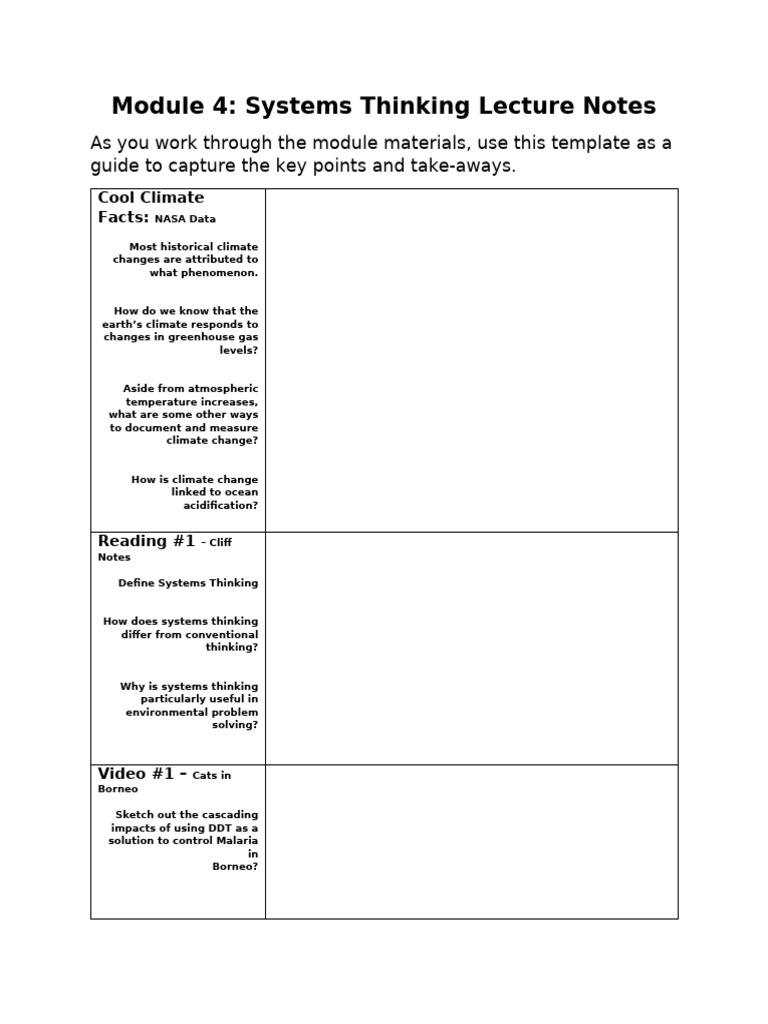 M4 Notes Template Systems Thinking | PDF