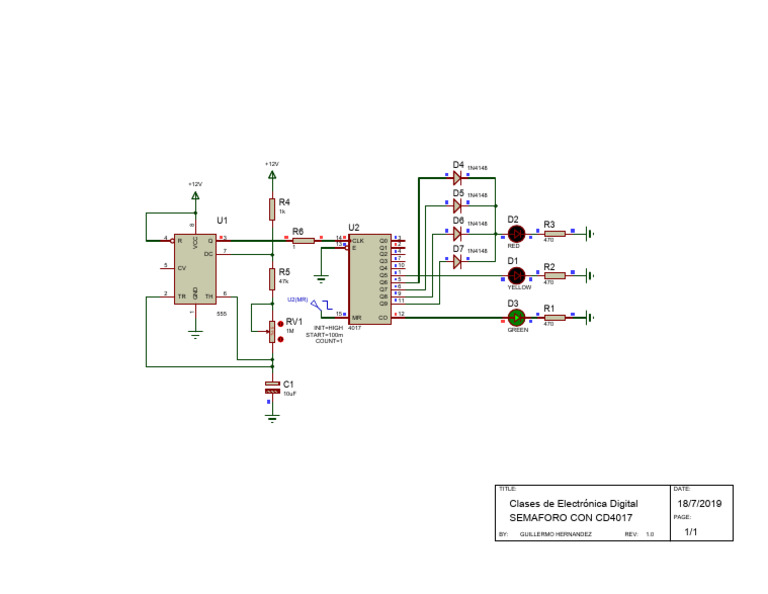 Semaforo Con CD4017 - Schematic Diagram - PROTEUS - Gchgelectronica | PDF