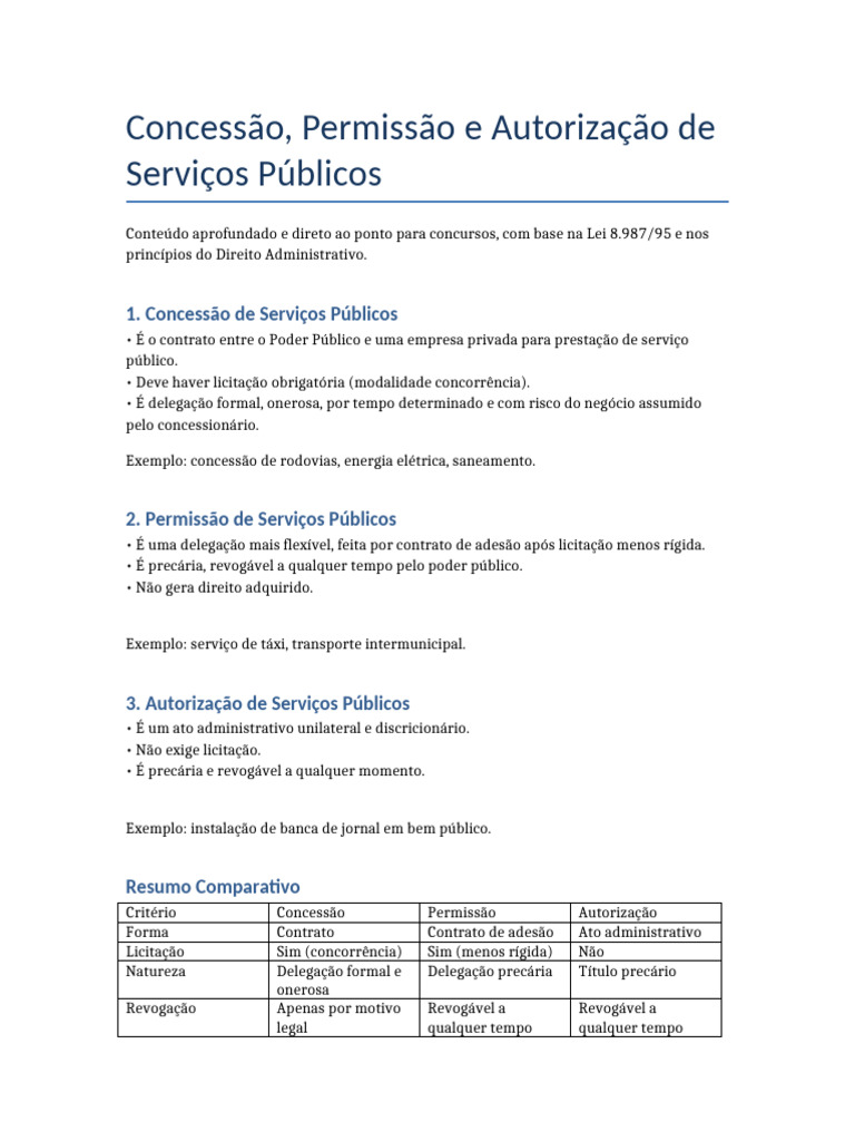 Diferenças entre Concessão, Permissão e Autorização | PDF
