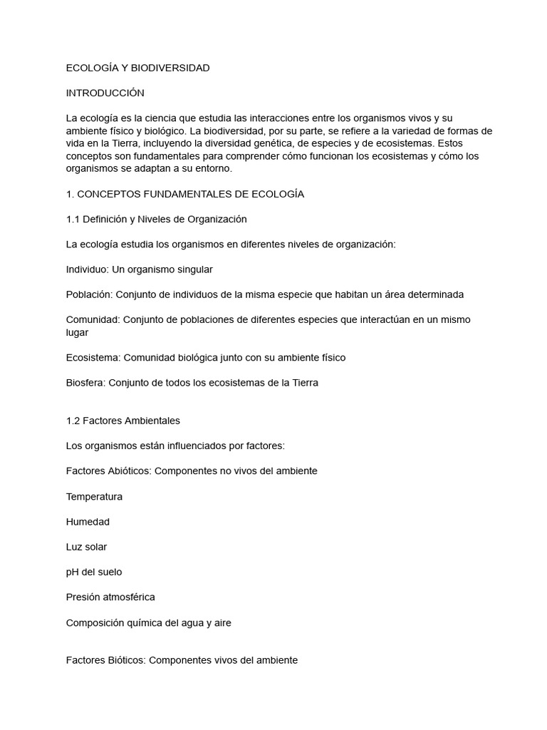 Ecología y Biodiversidad: Conceptos Clave | PDF | Biodiversidad | Ecología