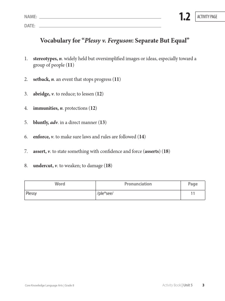 Activity 1.2 "Plessy v. Ferguson - Separate But Equal" | PDF